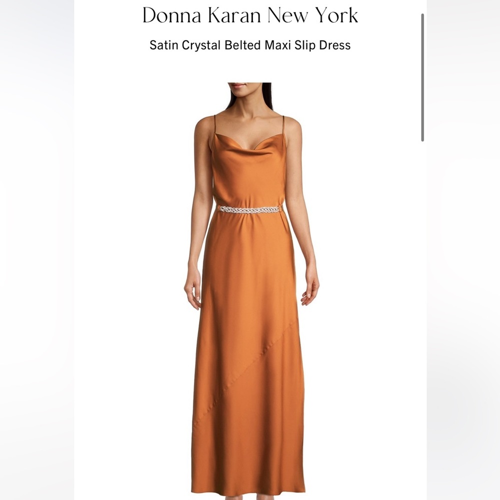 SAKS FIFTH AVE Donna Karan New York
Satin Crystal Belted Maxi Slip Dress